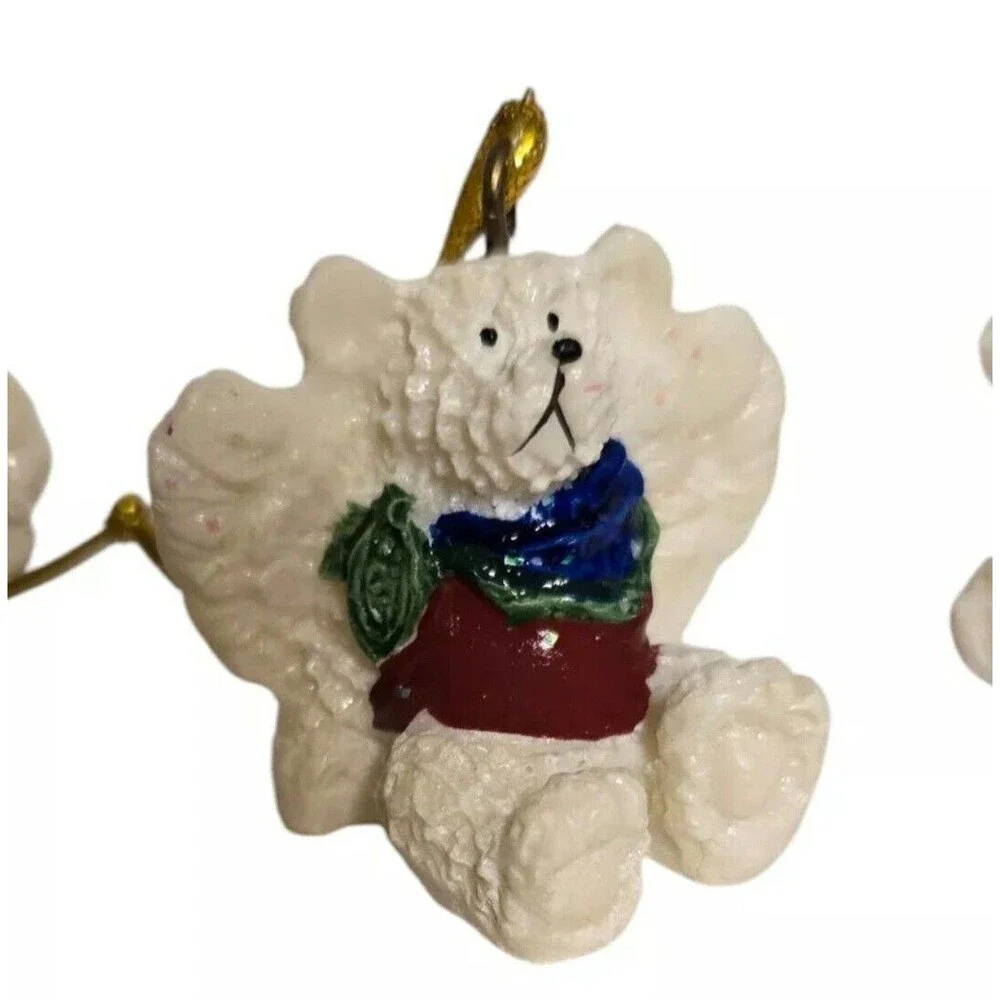 (4) Christmas Ornaments Angel Bear Wings SetPolystone Ornaments